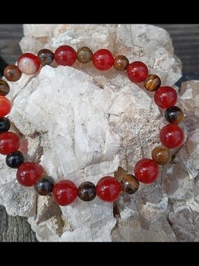Carnelian And Tiger Eye Beaded Stretch Bracelet 6mm